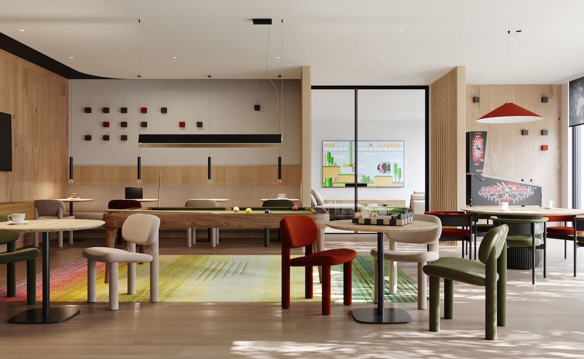 Rendering of Bluffers Park Condos games room