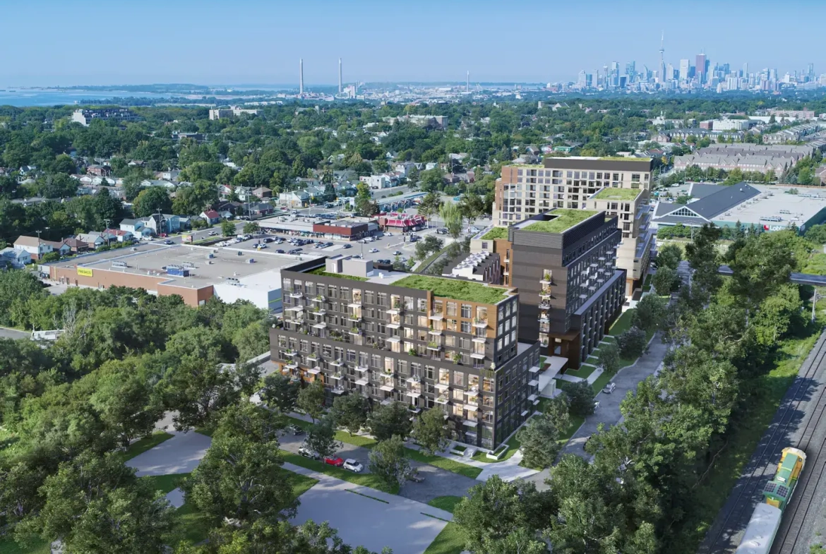 Rendering of Birchley Park Condos and Towns aerial close up