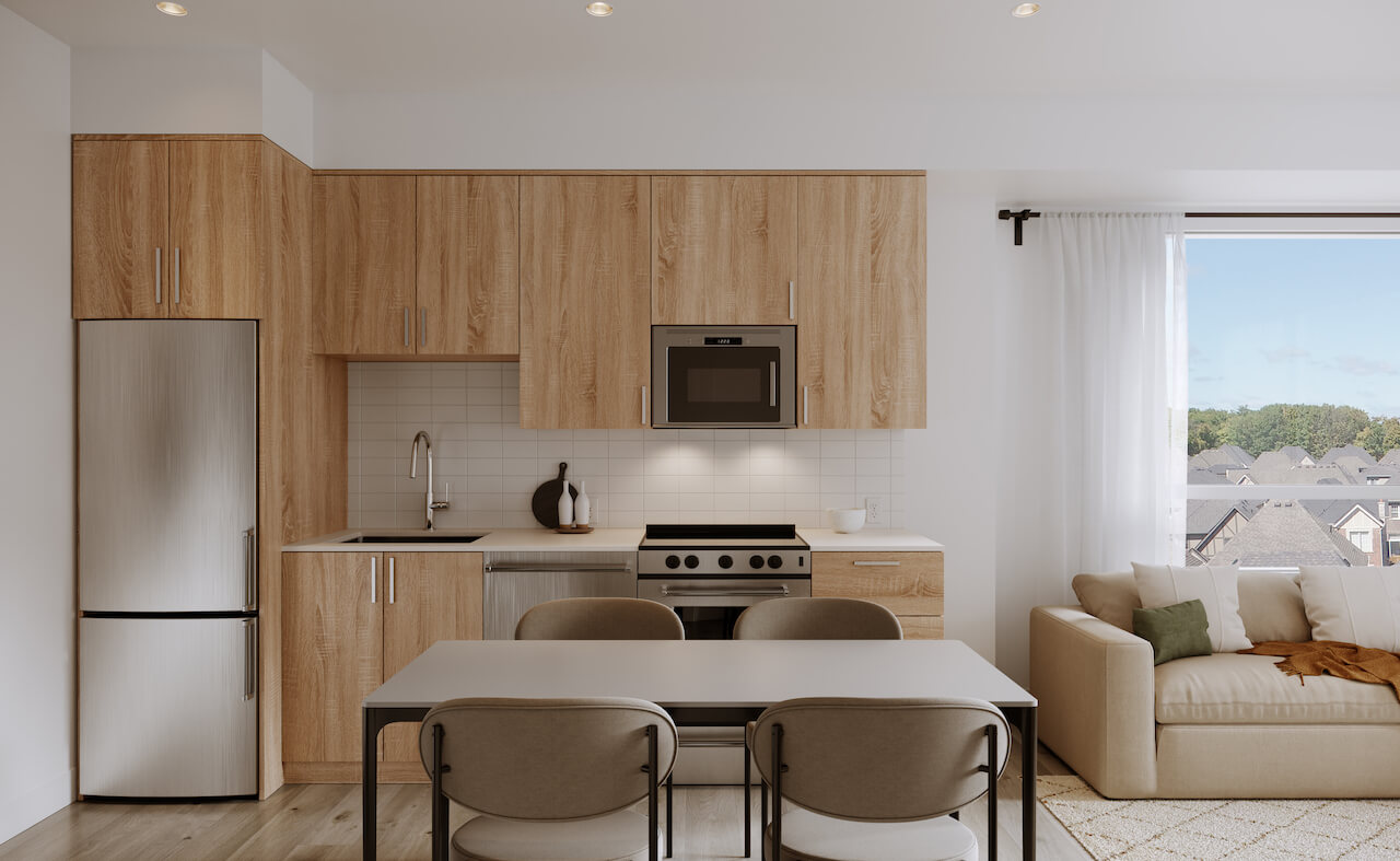 Rendering of Carding House suite interior standard kitchen