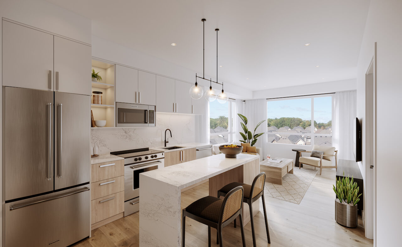 Rendering of Carding House suite interior kitchen upgrade