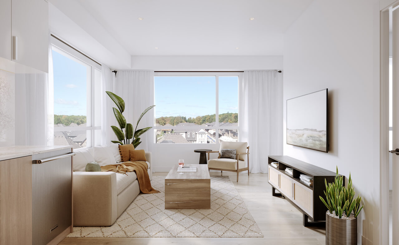 Rendering of Carding House suite interior living room area