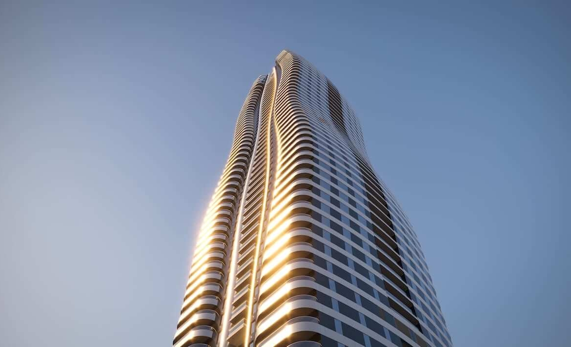 Rendering of CURV Condos exterior bottom to top view