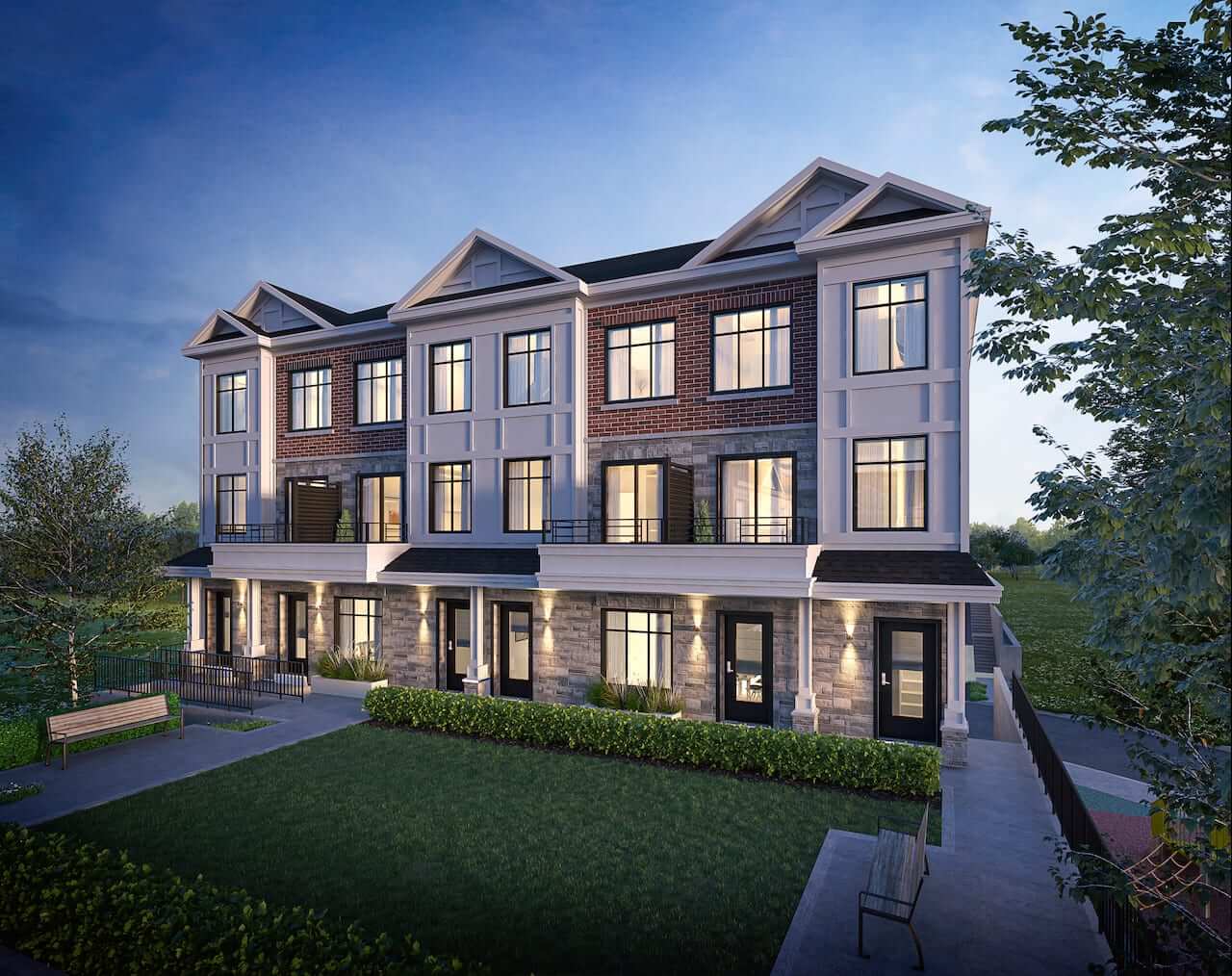 Rendering of Highgrove II Towns exterior at night