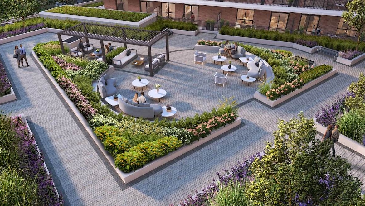 Rendering of The Residences at Bronte Lakeside exterior courtyard
