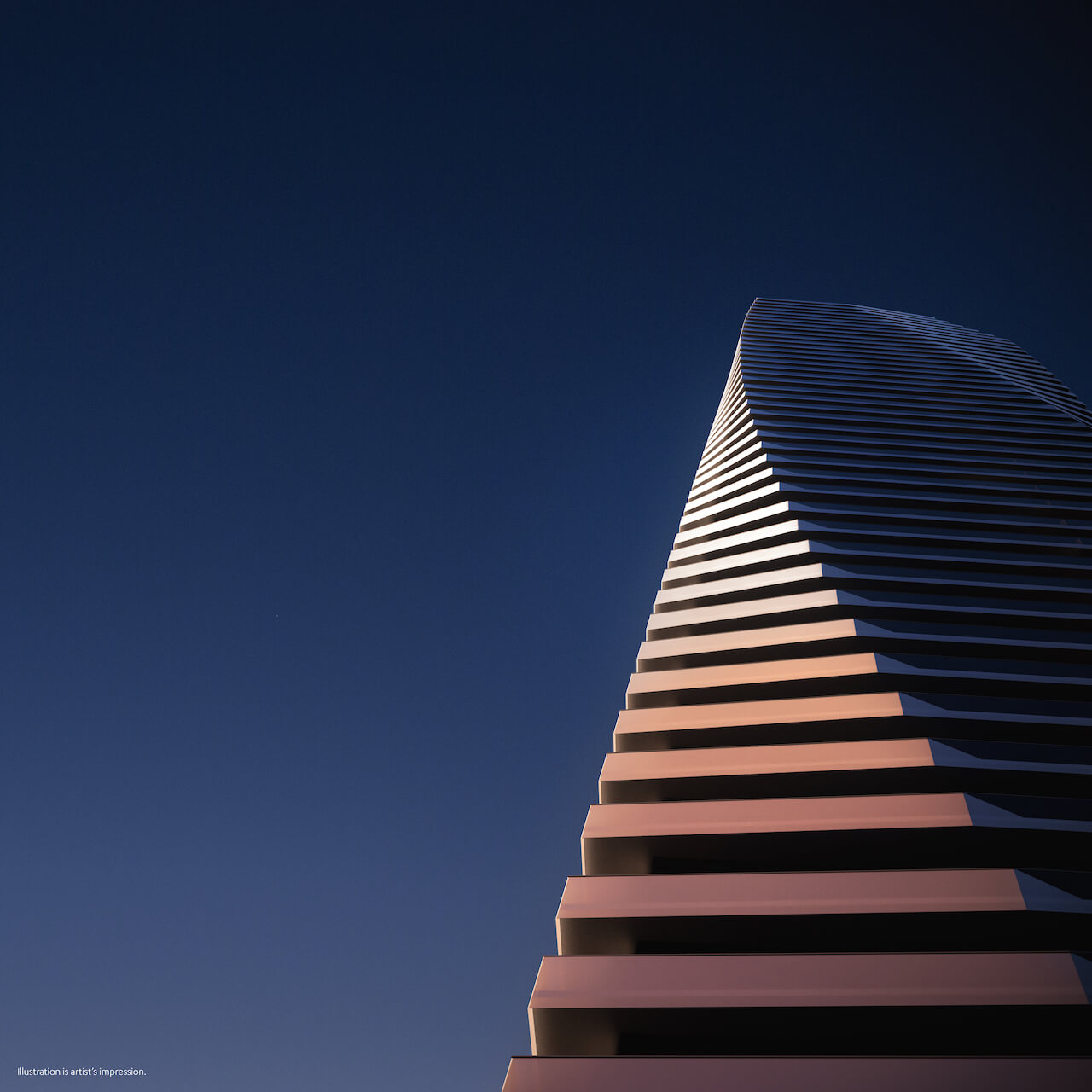 M6 Condos at M-City rendering of worms-eye-view at desk.