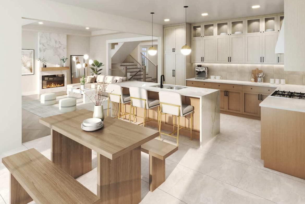 Southbay at River's Edge unit interior kitchen and living room open concept