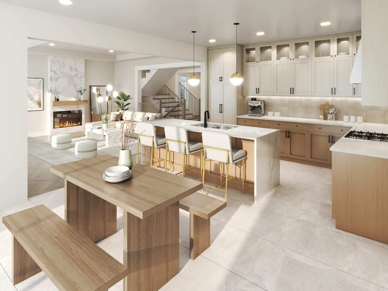 Southbay at River's Edge unit interior kitchen and living room open concept