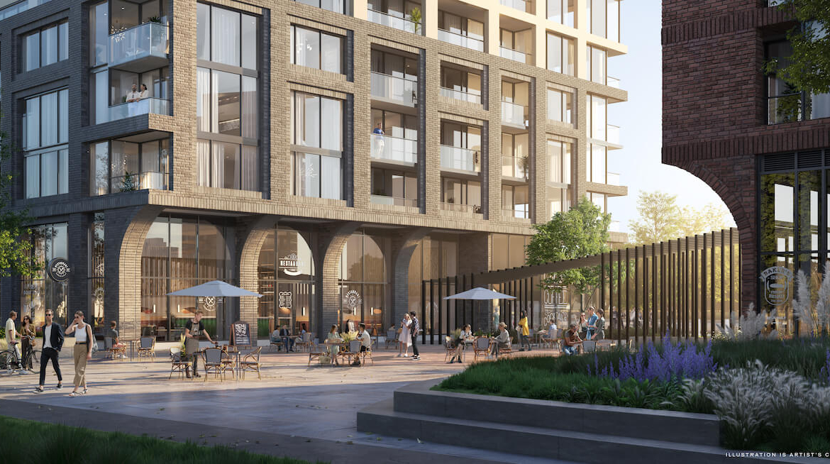 Rendering of Arcadia District Condos retail promenade
