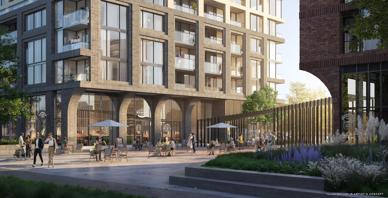 Rendering of Arcadia District Condos retail promenade