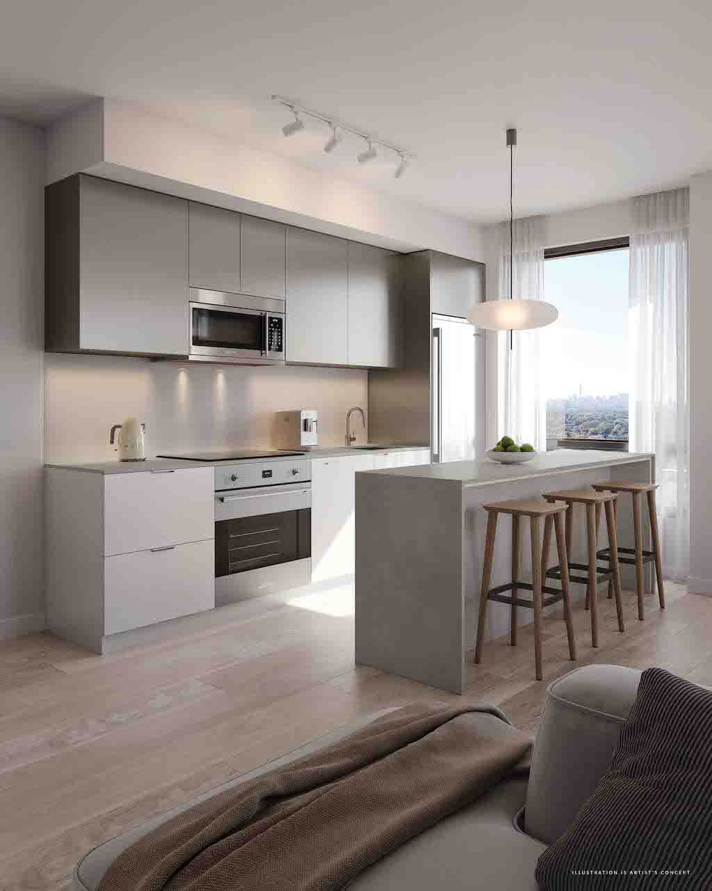 Rendering of Arcadia District Condos suite kitchen