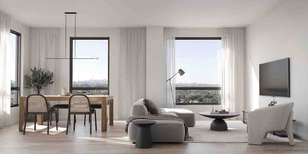 Rendering of Arcadia District Condos suite living room