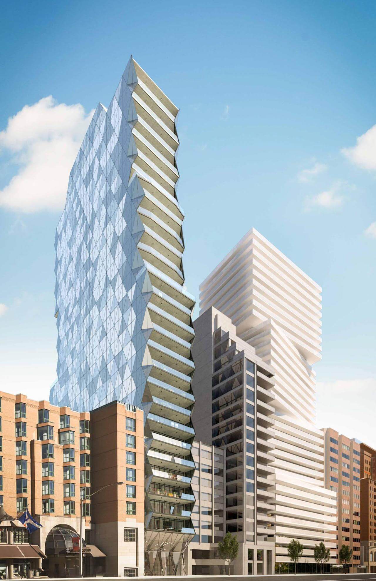 Rendering of 210 Bloor West Condos exterior worms eye view