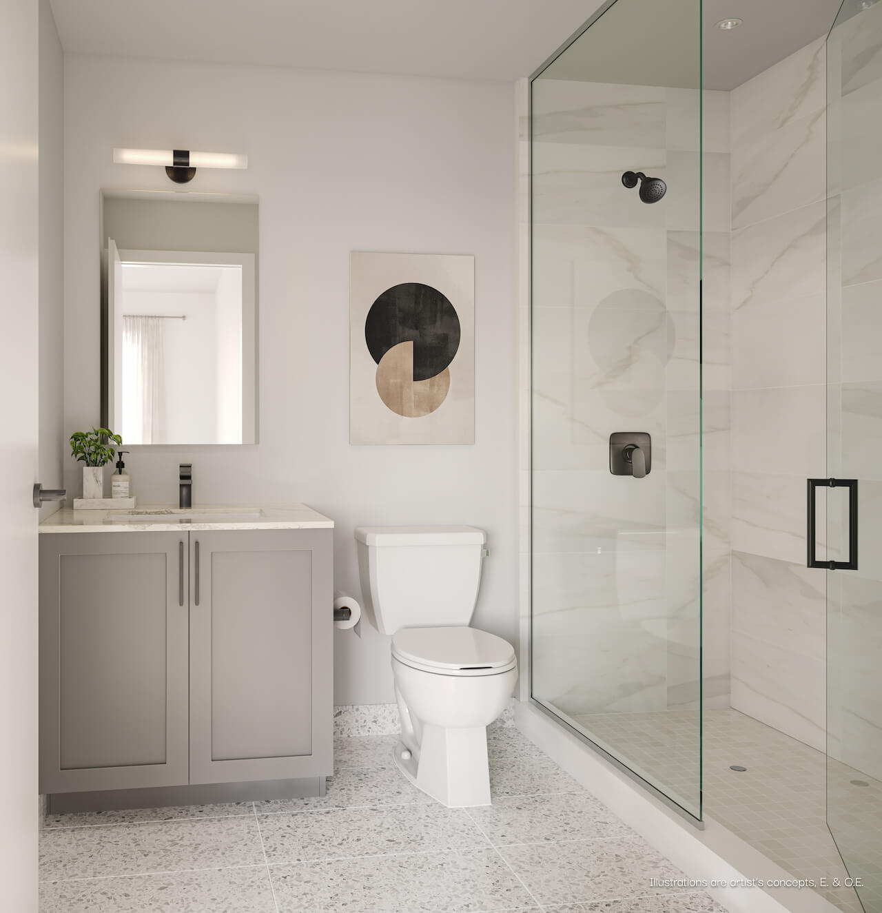 Rendering of BLVD Q suite interior bathroom