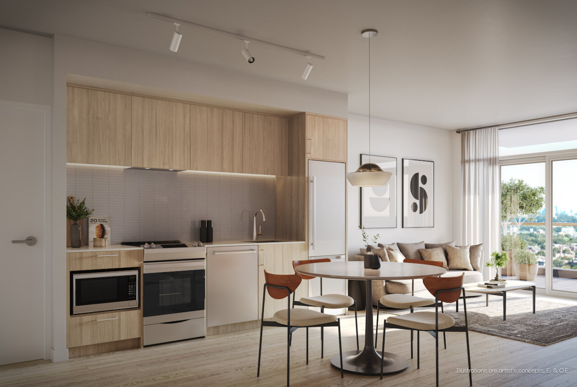 Rendering of BLVD Q suite interior kitchen