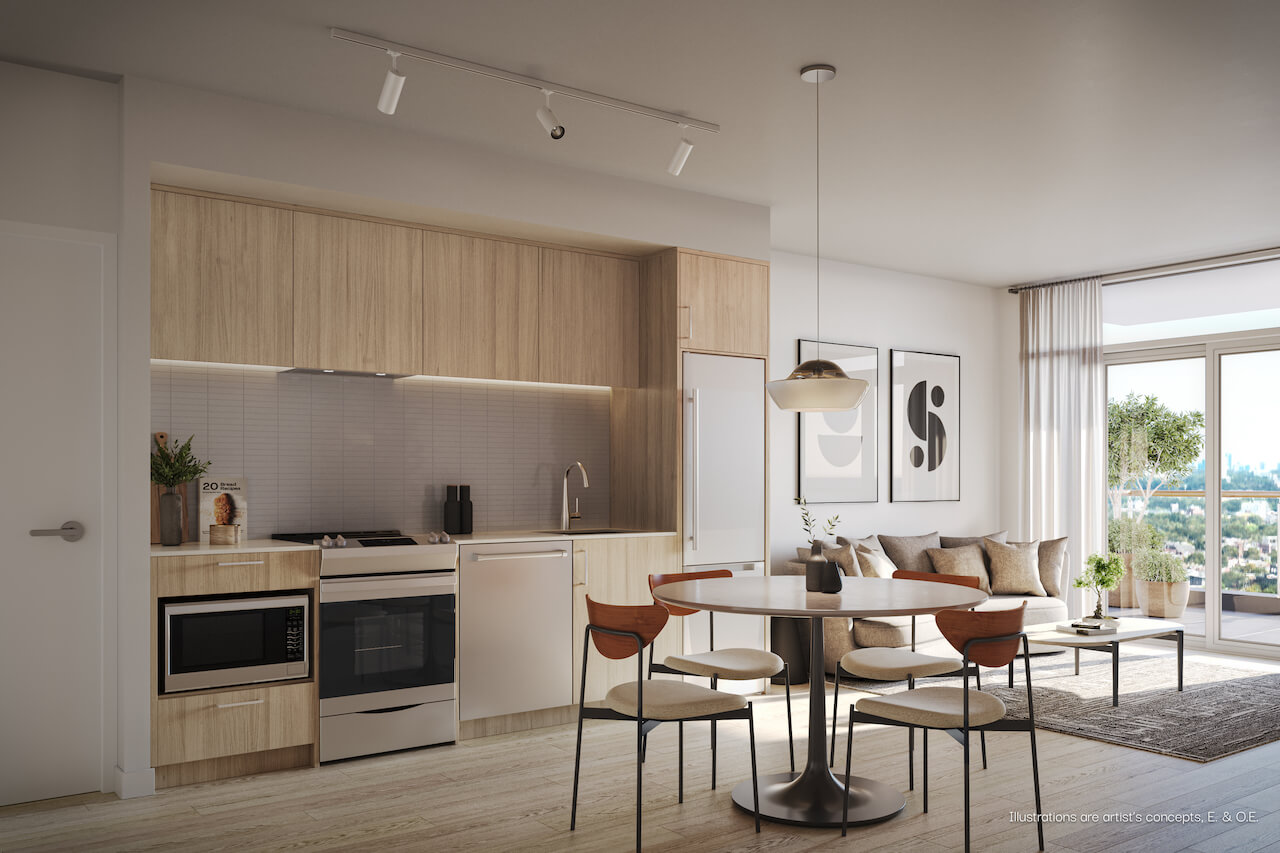 Rendering of BLVD Q suite interior kitchen