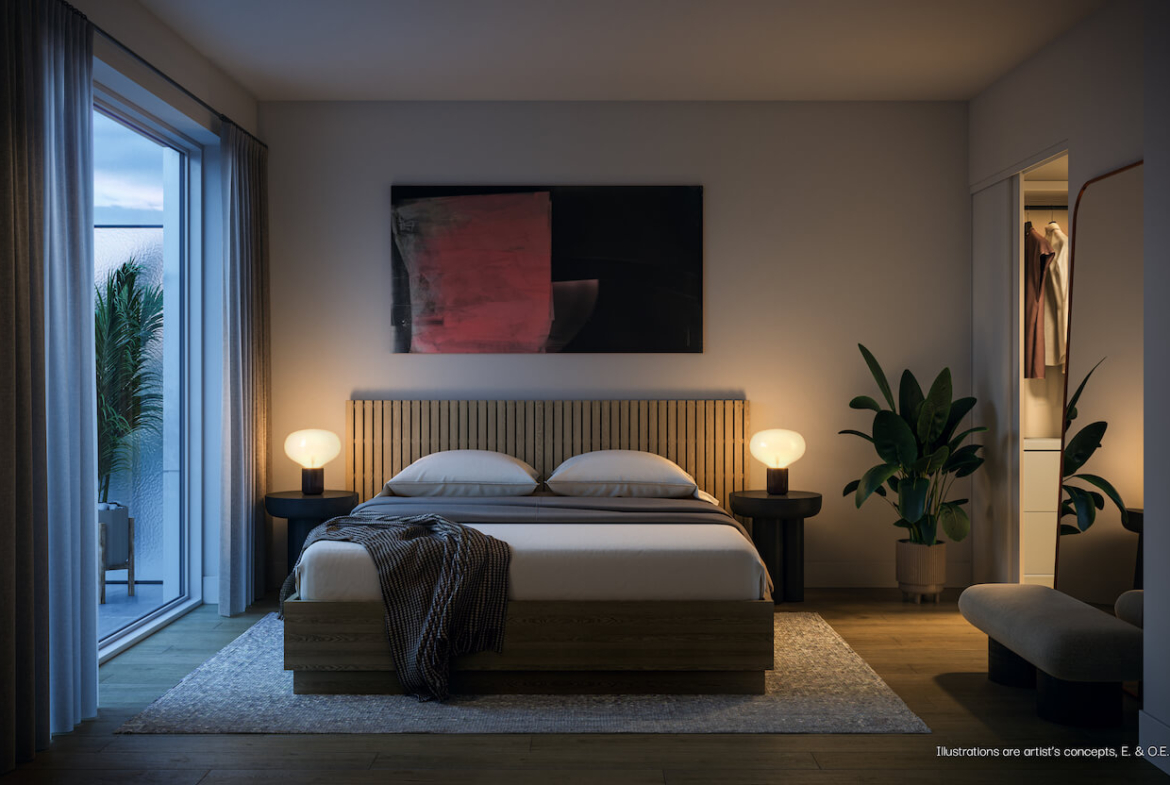 Rendering of BLVD Q suite interior bedroom