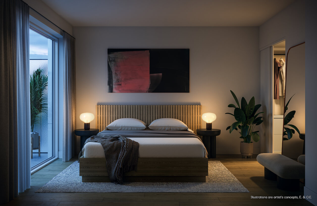 Rendering of BLVD Q suite interior bedroom