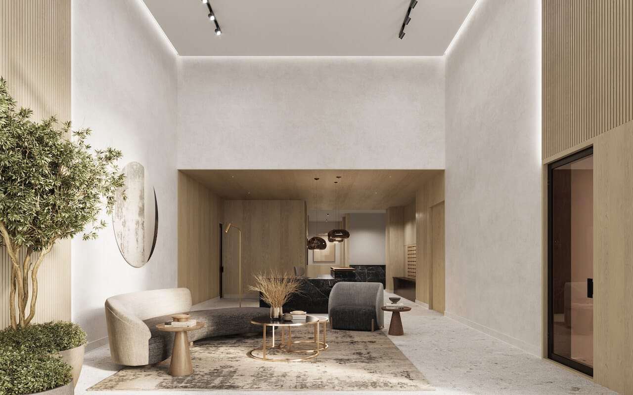 Rendering of BLVD Q interior lobby
