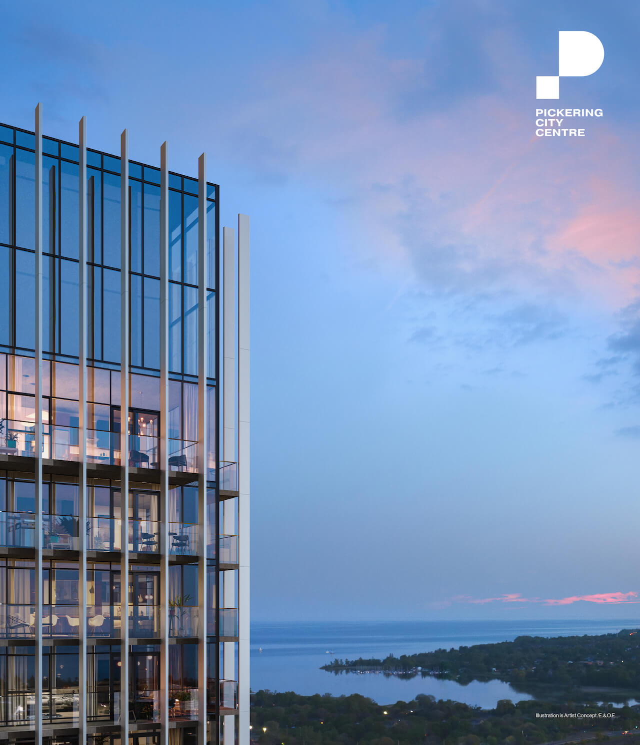 Rendering of Pickering City Centre Condos jewelbox at dusk
