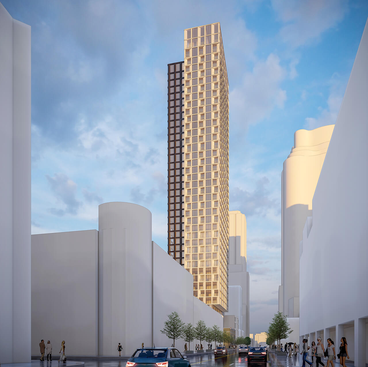 Rendering of The Hill Condos exterior aerial side view