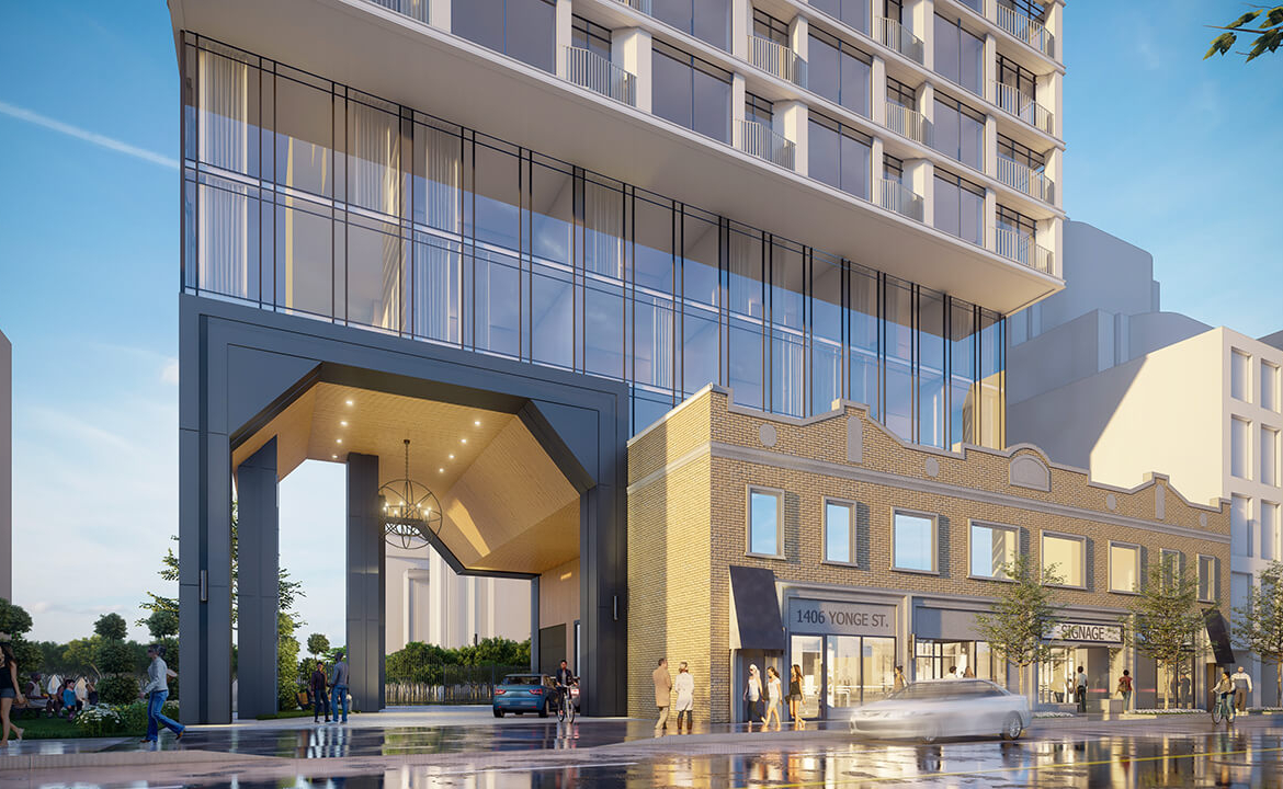 Rendering of The Hill Condos exterior streetview