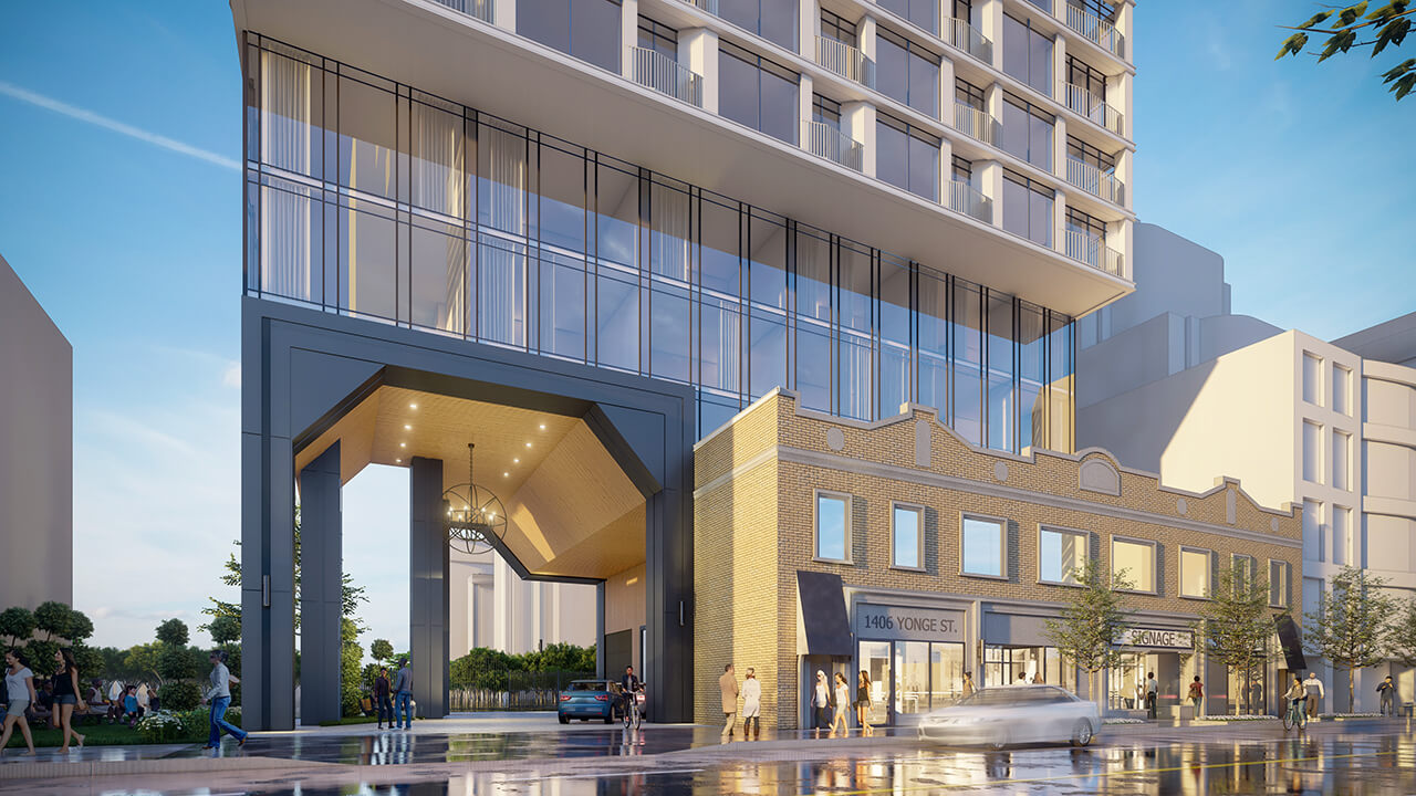 Rendering of The Hill Condos exterior streetview