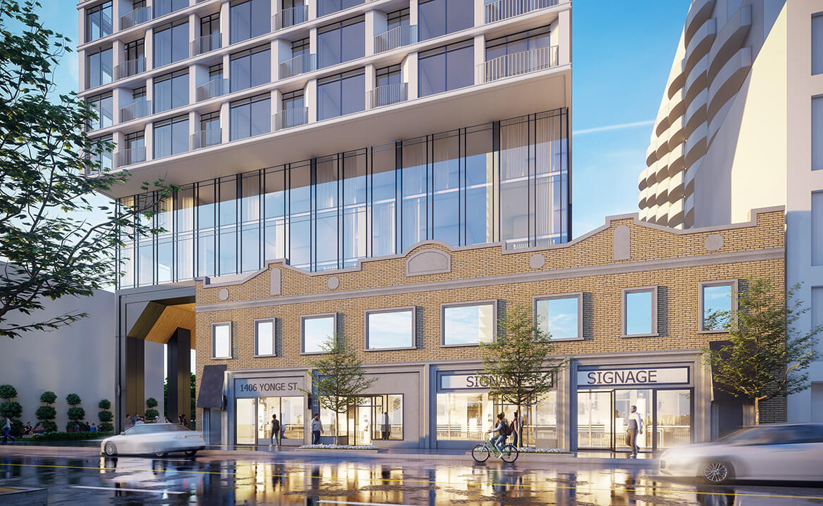 Rendering of The Hill Condos exterior streetscape
