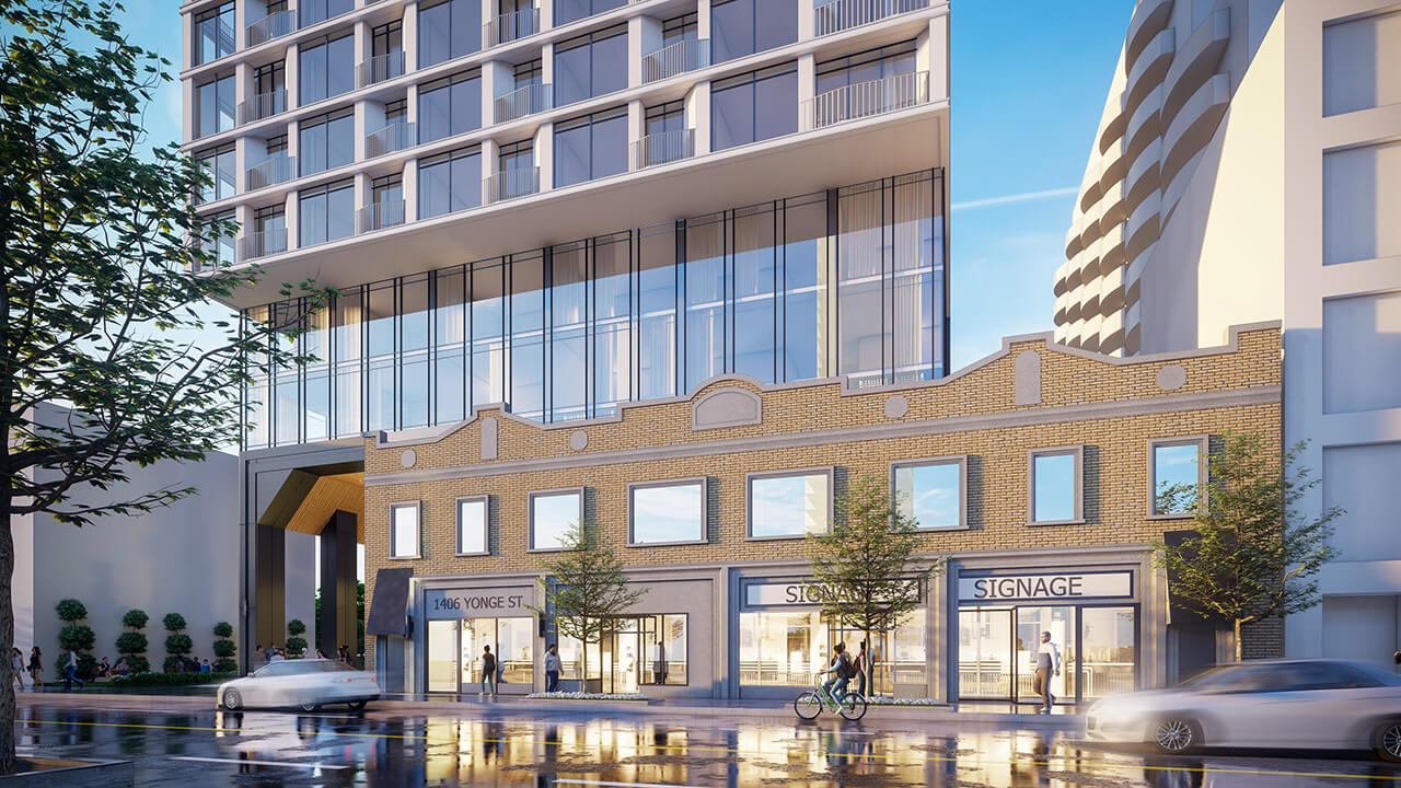 Rendering of The Hill Condos exterior streetscape