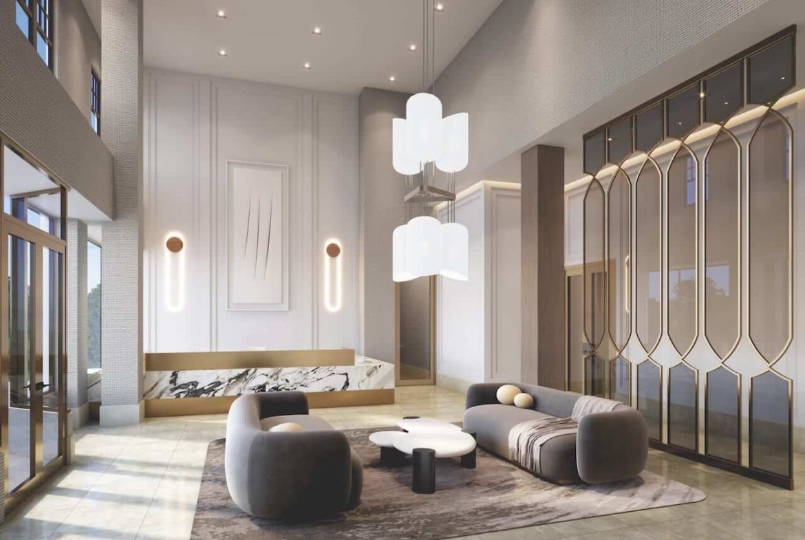 Rendering of The Hill Residences lobby interior