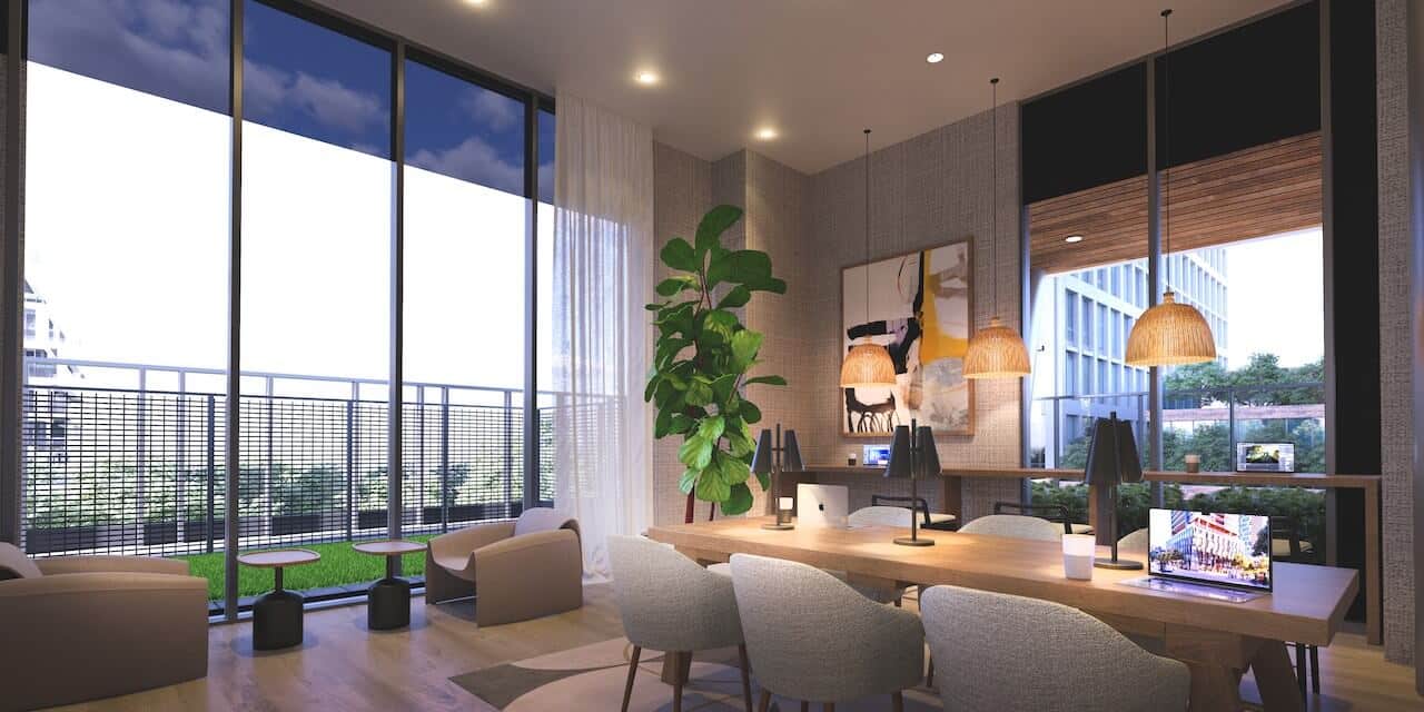 Rendering of The Riv Condos co-working space