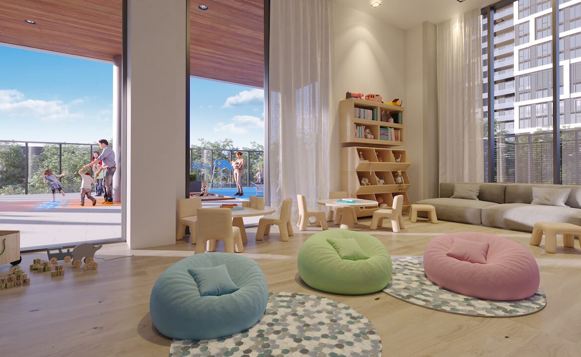 Rendering of The Riv Condos kid zone interior