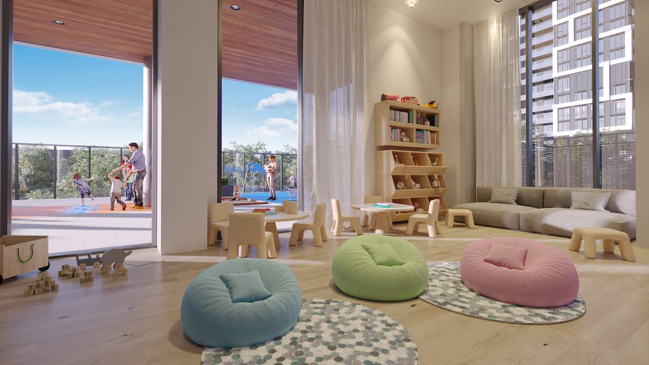 Rendering of The Riv Condos kid zone interior