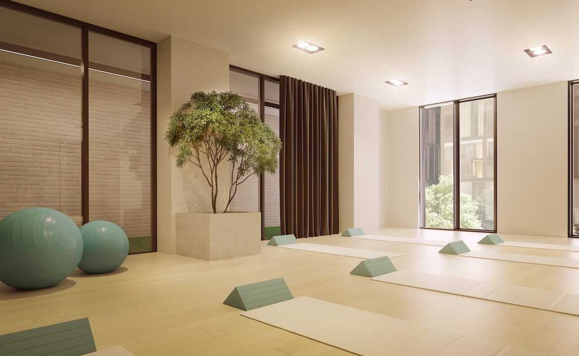 Rendering of The Riv Condos yoga room