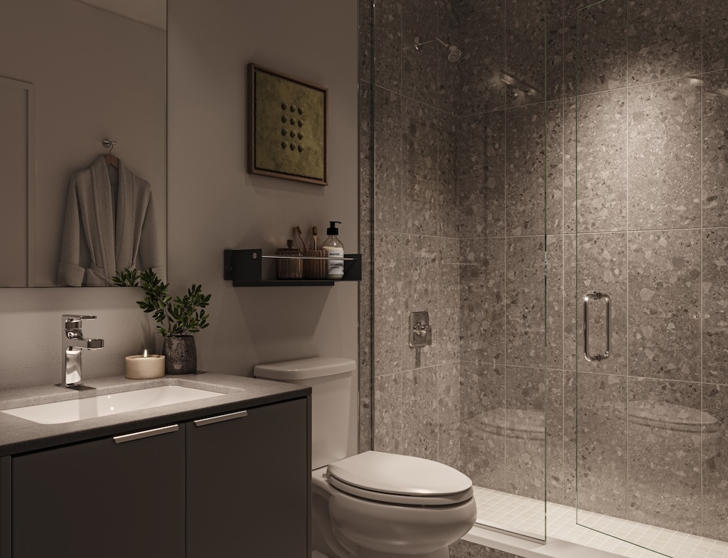 Rendering of ClockWork 3 interior suite bathroom