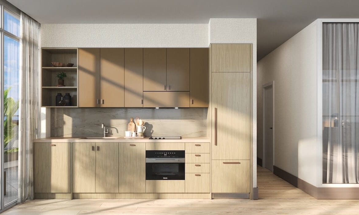 Rendering of Lily at Crosstown Condos suite interior kitchen light