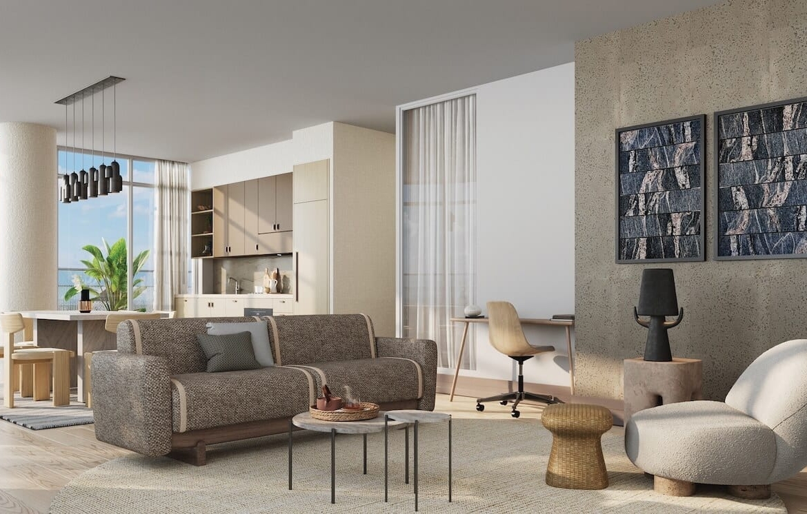 Rendering of Lily at Crosstown Condo interior living room lounge