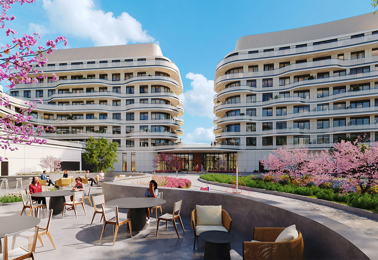 Rendering Lily Condos at Crosstown exterior outdoor courtyard