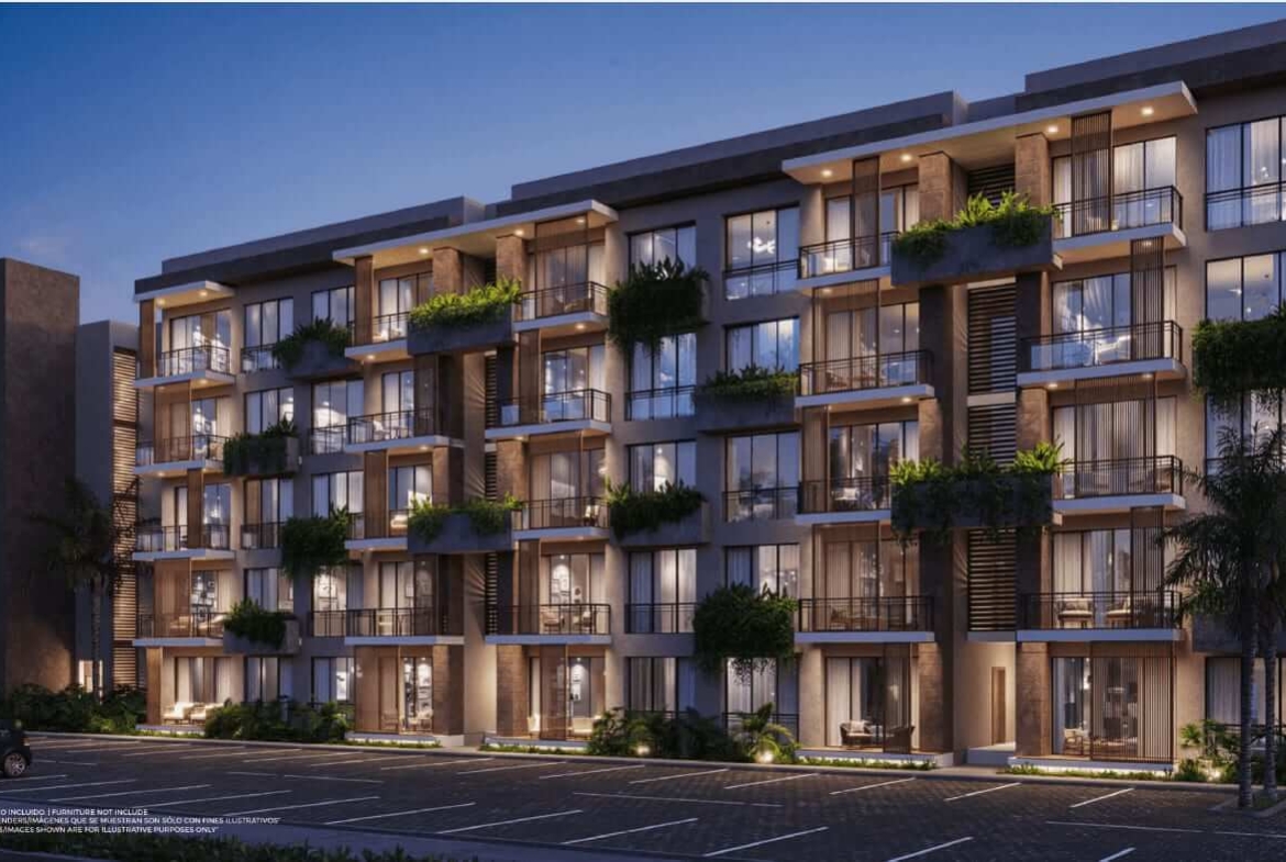 Exterior rendering of Riviera Bay Condos at night