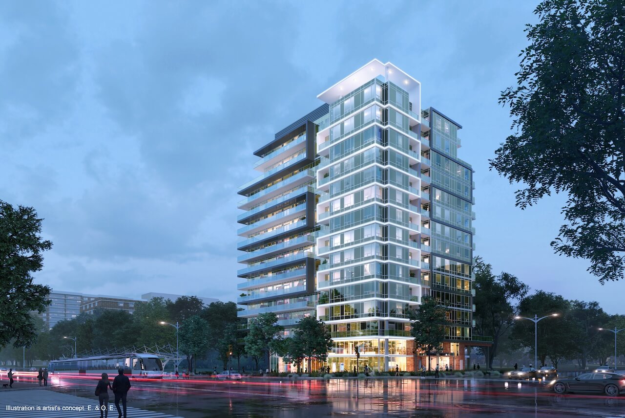Rendering of 2992 Sheppard Condos Hero Rendering Night High Res