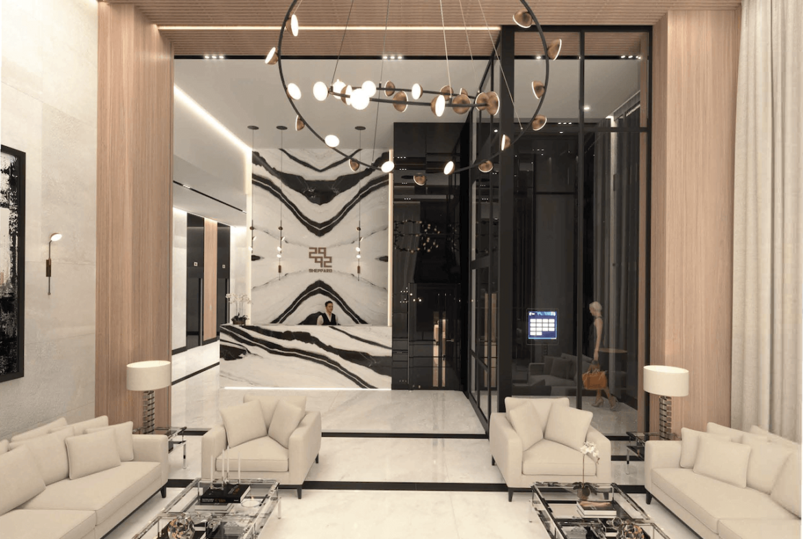 Rendering of 2992 Sheppard Condos Lobby Hero 2 Night