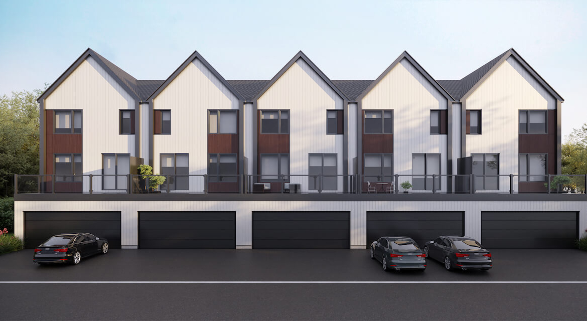 Rendering of Aria Towns exterior rear view