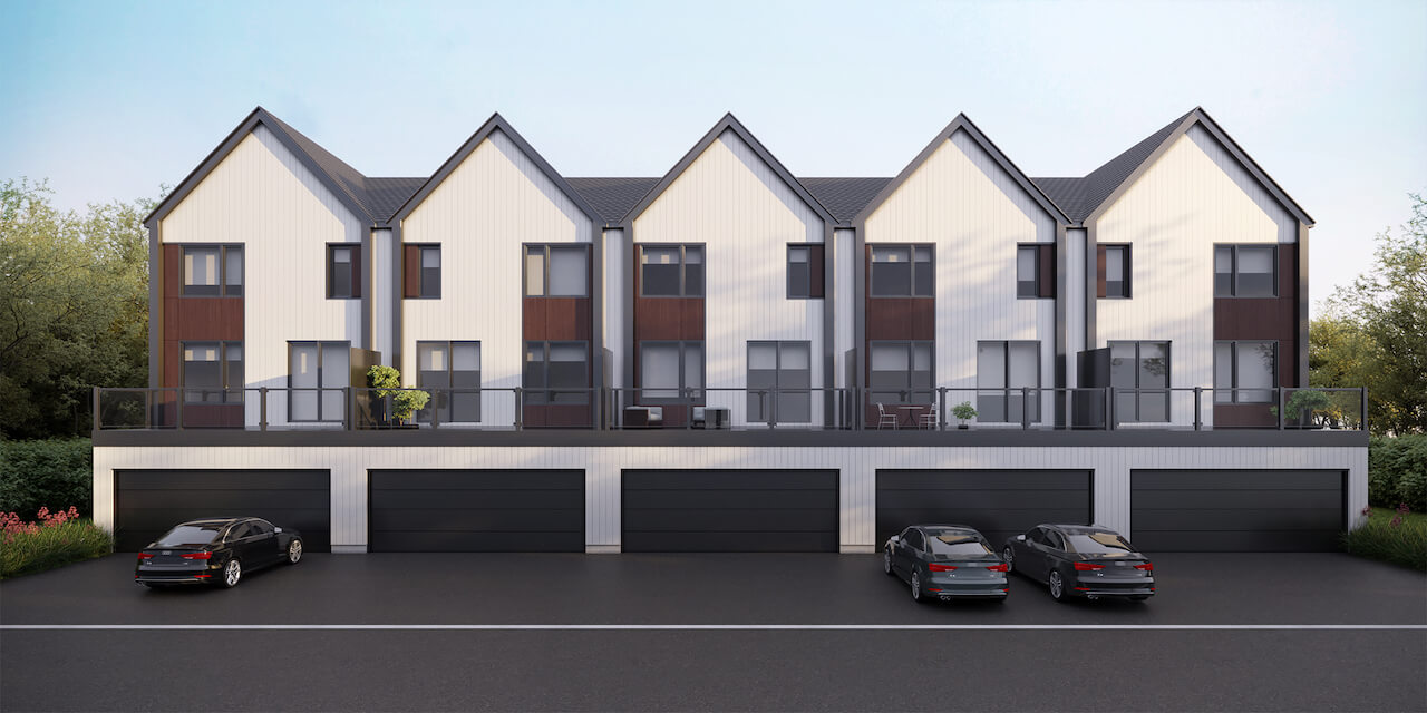 Rendering of Aria Towns exterior rear view