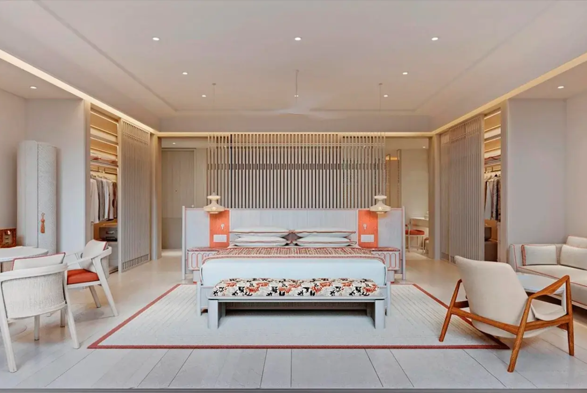 Spacious and modern bedroom design at Vie L'Ven, showcasing luxury accommodation in St. Maarten.