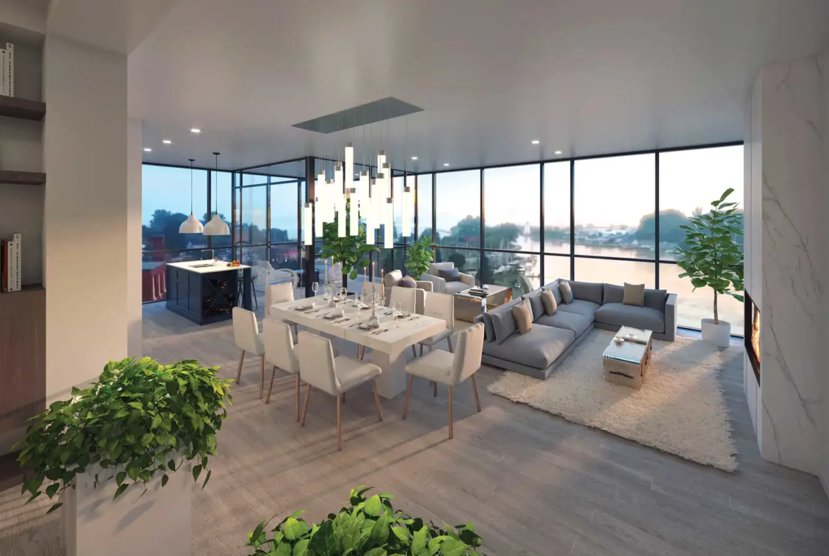 Rendering of the Harbour Club suite interior open concept