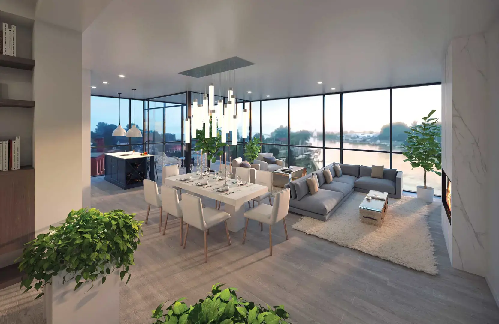 Rendering of the Harbour Club suite interior open concept