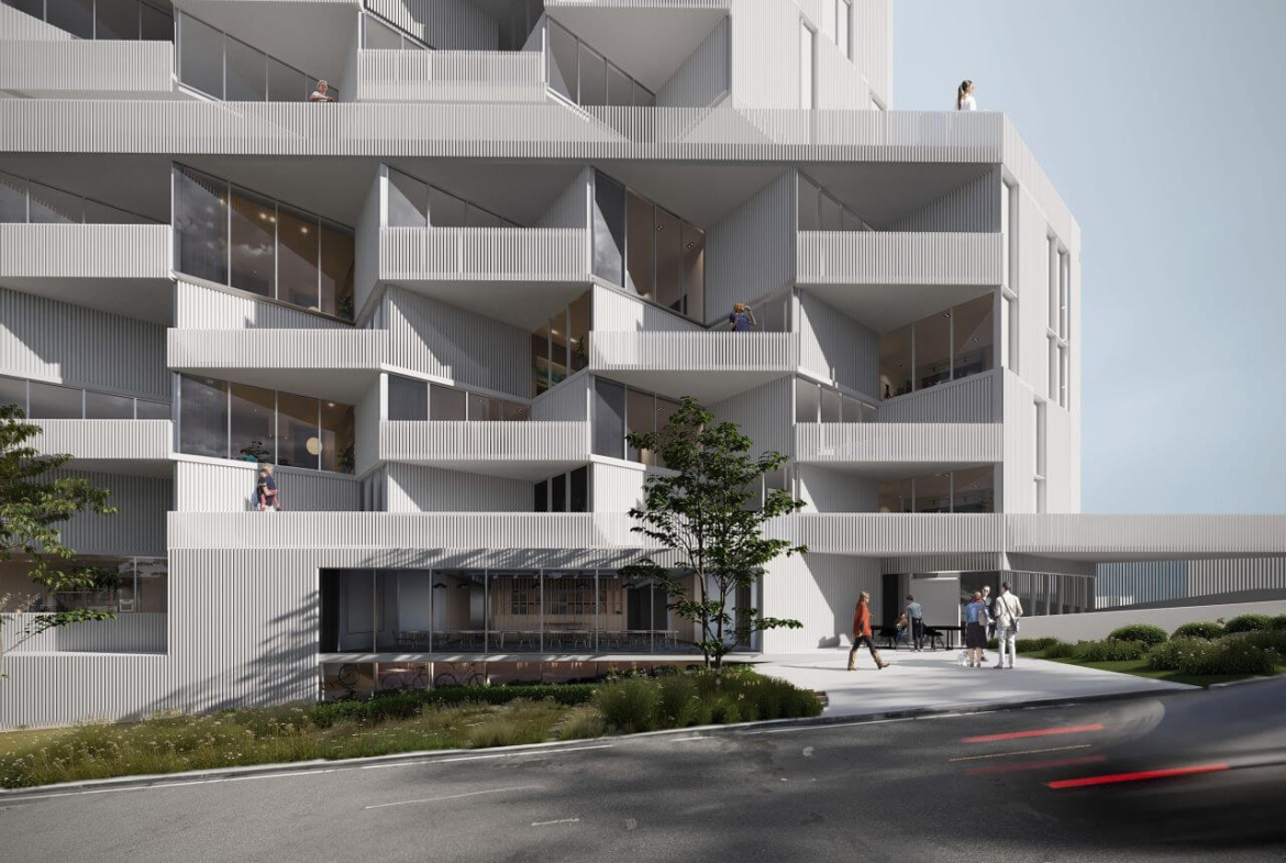 Rendering of 2485 Eglinton Avenue West Condos exterior daytime entrance