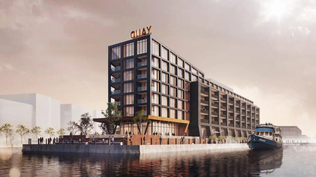 Rendering of Collingwood Quay Condos exterior dusk