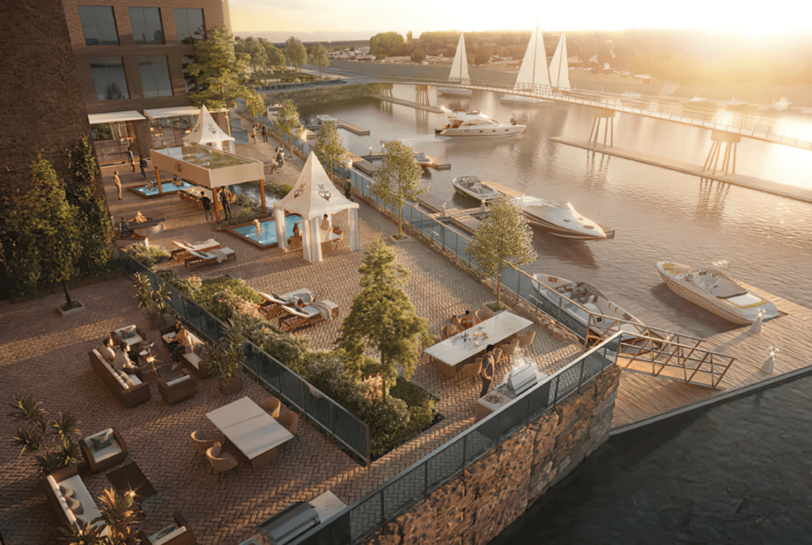 Rendering of Harbour Club Port Dalhousie garden marina view