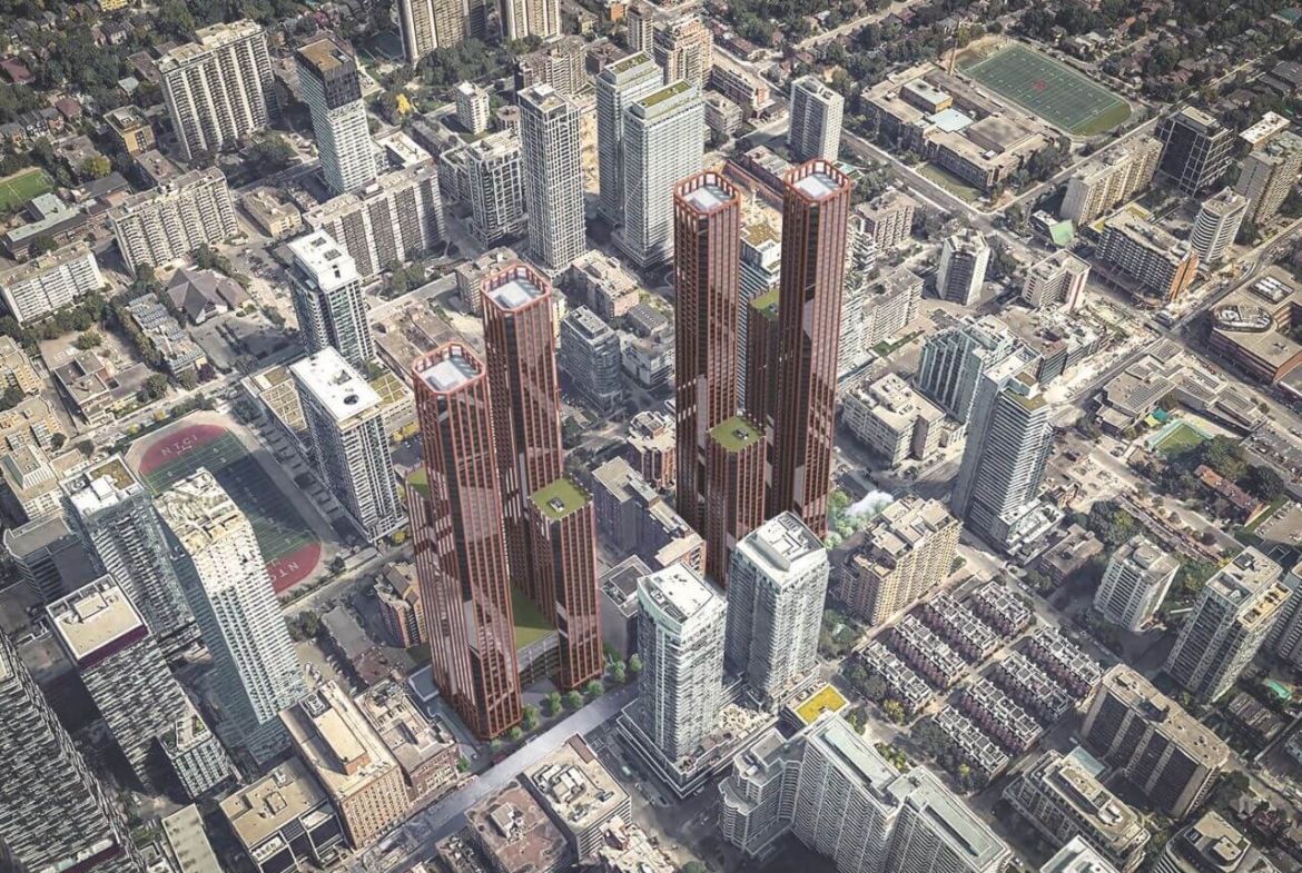 Rendering of 110-150 Eglinton Ave East Condos aerial