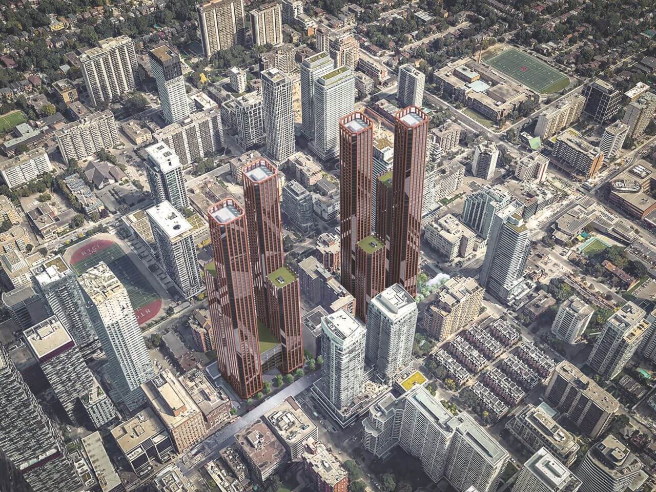 Rendering of 110-150 Eglinton Ave East Condos aerial